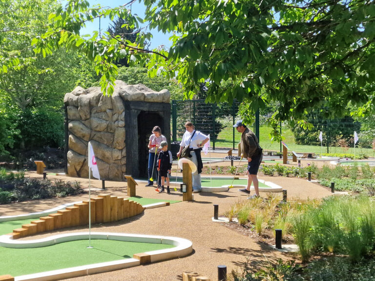 A finished putting hole at Dynamite Adventure Golf